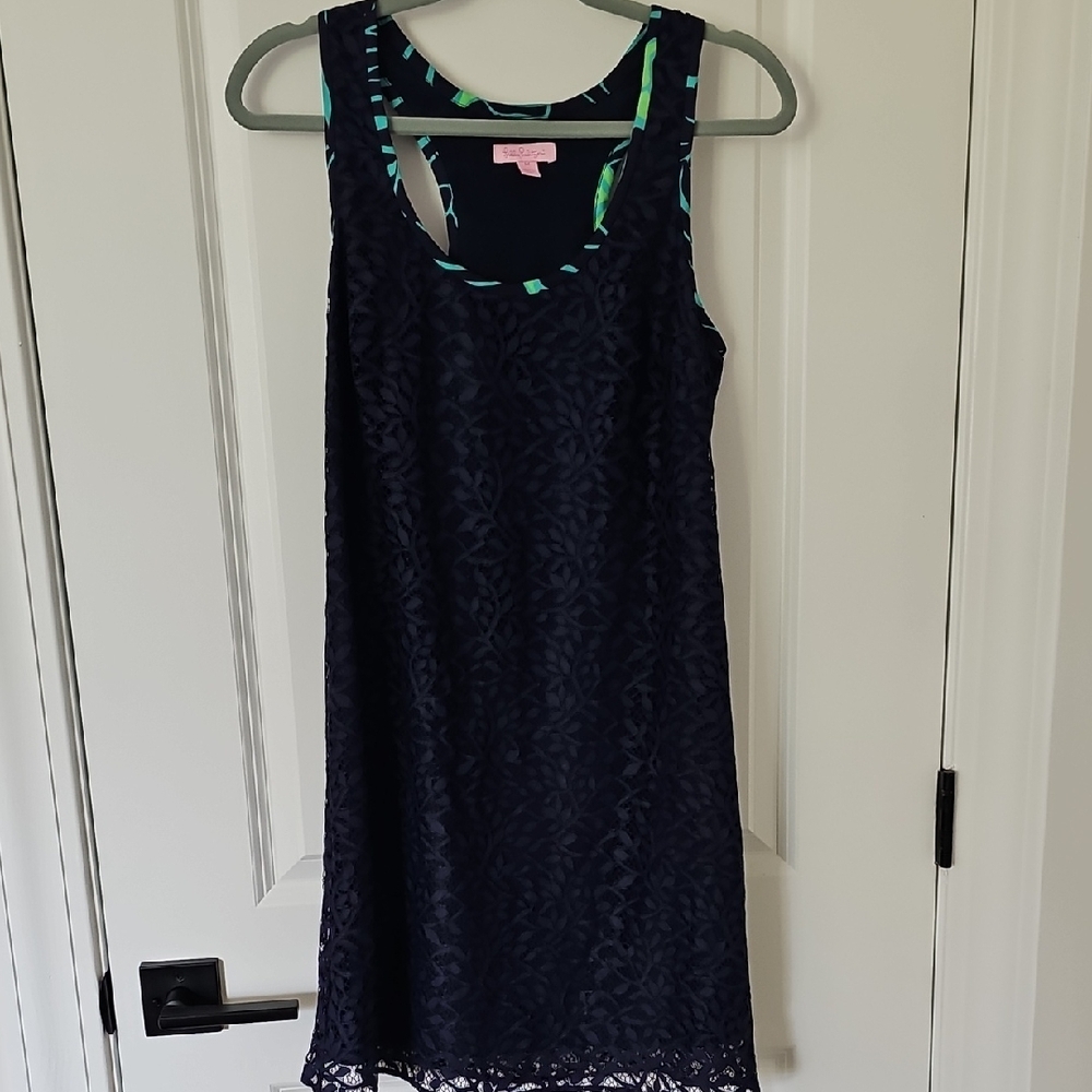 Lilly Pulitzer Blue Sheath Mini Dress Scoop Neck Sleeveless